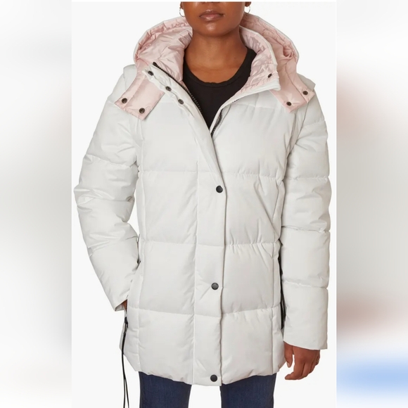 NEW Nicole Miller NY Women's White Hooded Puffer Jacket w/ Removable Sleeves - Picture 2 of 3
